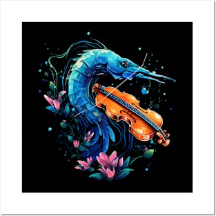 Blue Shrimp Playing Violin Posters and Art